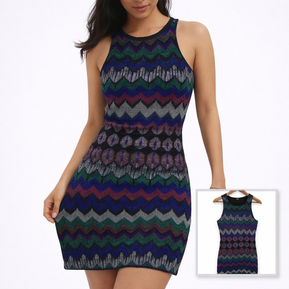 Soprano Sequin Bodycon‎ Mini Dress Chevron Party Glam Multicolor M